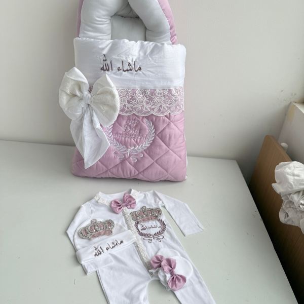 baby sleeping bag with name and romper set