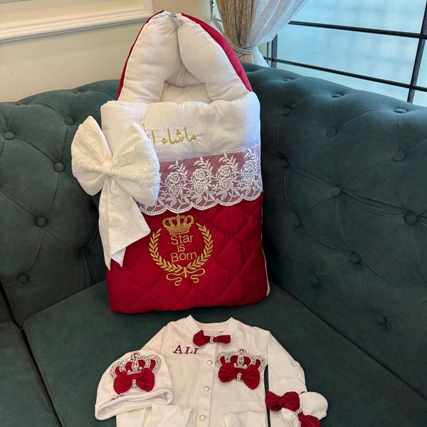 baby sleeping bag with name and romper set