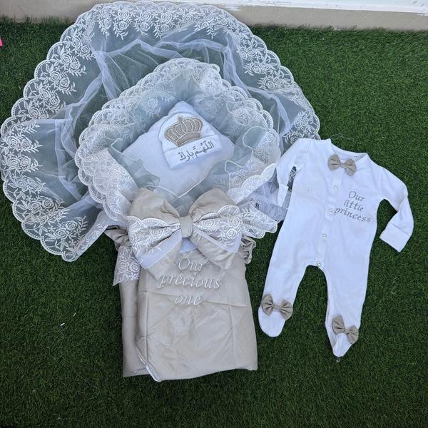 3 layered wrapper with romper and crowned cap