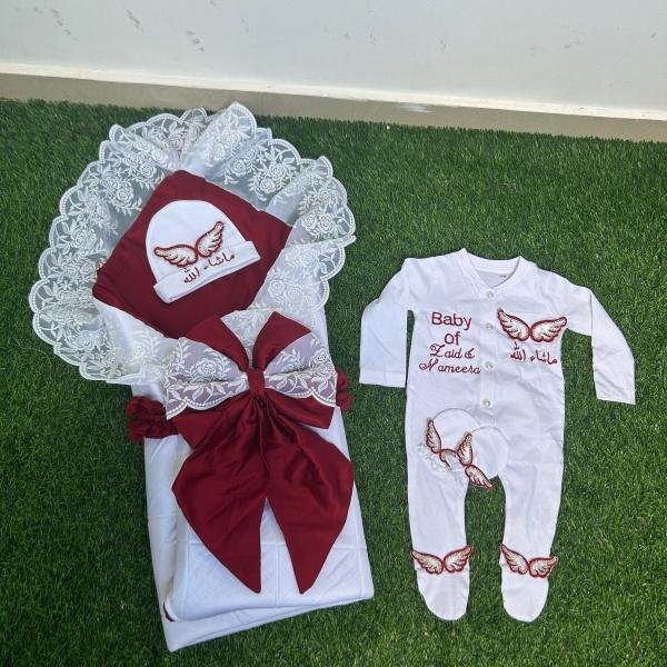 maroon wrapper with laced romper set