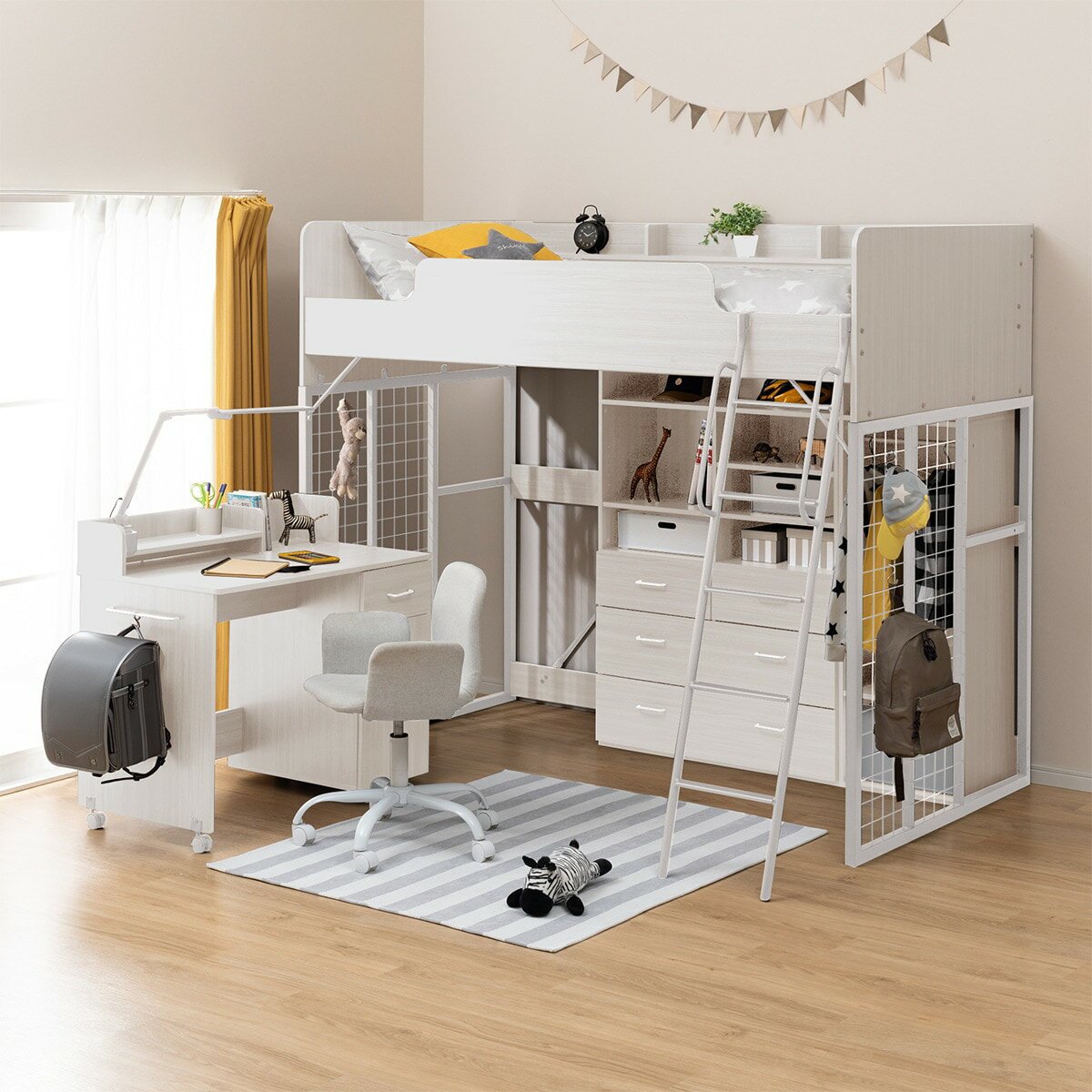 幅203cm] ロフトベッド(デニッシュT WW/WH） ベッド システムベッド