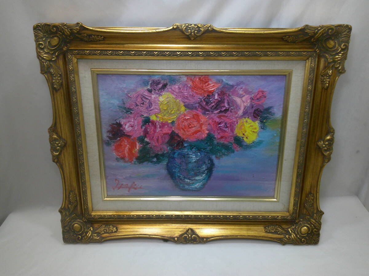 画家haru☆油彩画F6号☆薔薇☆真作☆原画☆一点