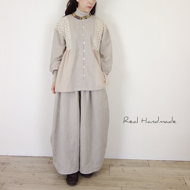 ヨーロッパナチュラルリネン脇カーブキュロットパンツ（セットアップに