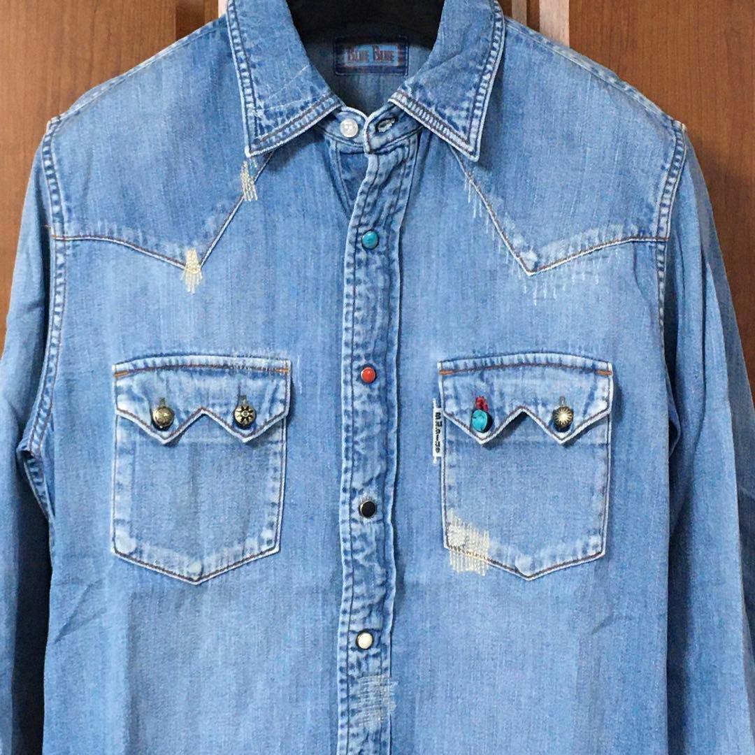 美品　ハリウッドランチマーケット　デニムシャツ　３　コンチョ　ターコイズ　シャツ BLUE BLUE（ブルーブルー） 日本製 ハリウッドランチマーケット デニム