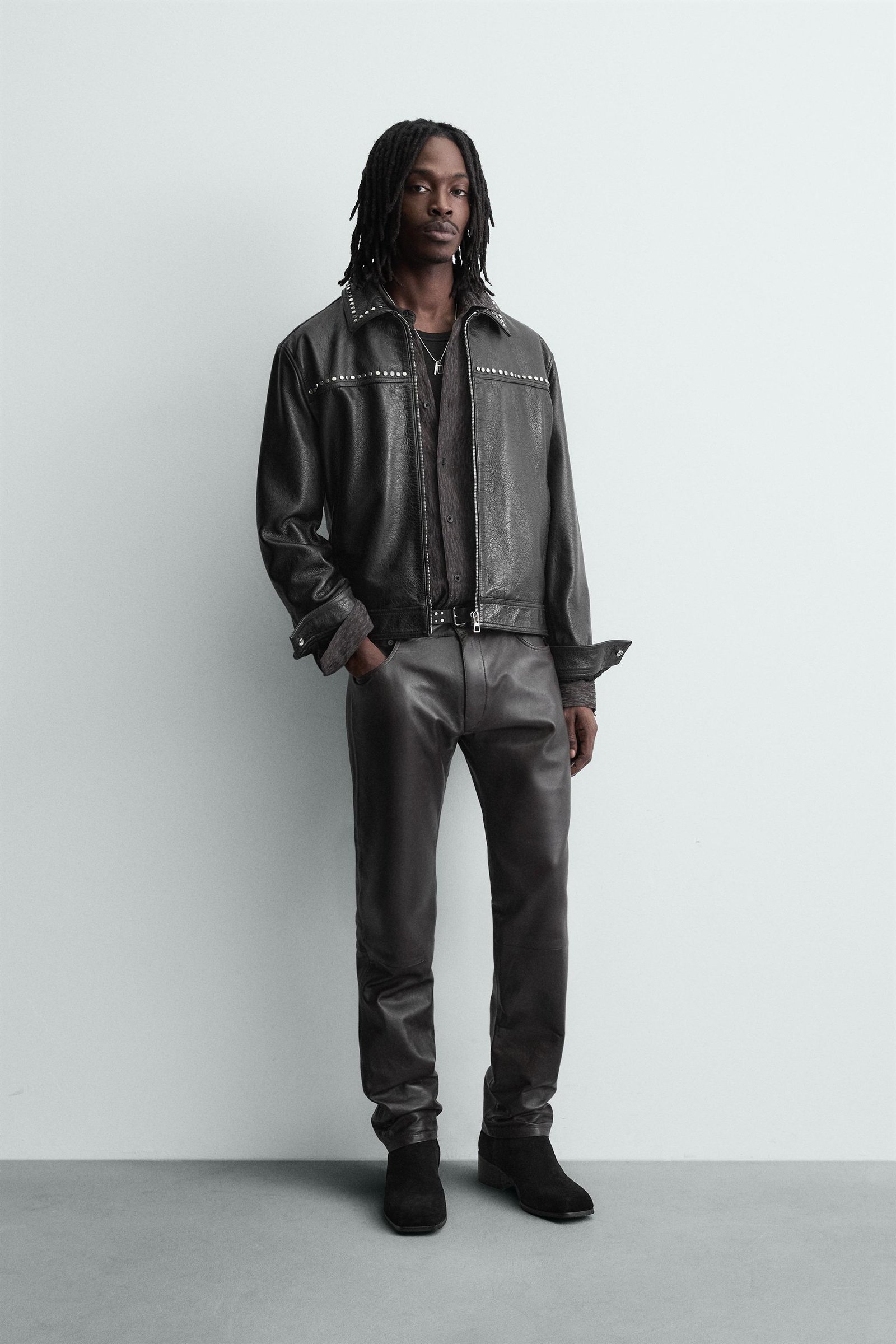 STUDDED LEATHER JACKET - Black | ZARA United States